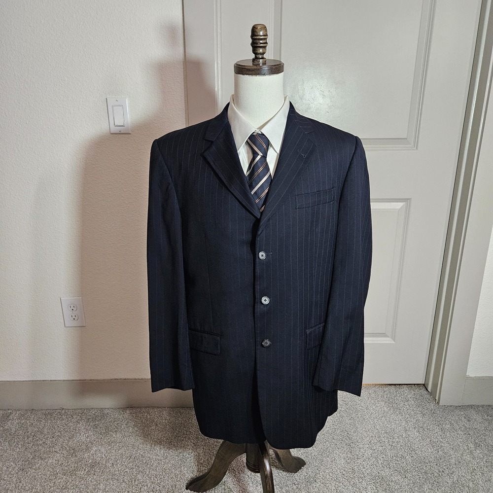 Burberry 42L Wool Suit Blazer Jacket Men Navy Striped